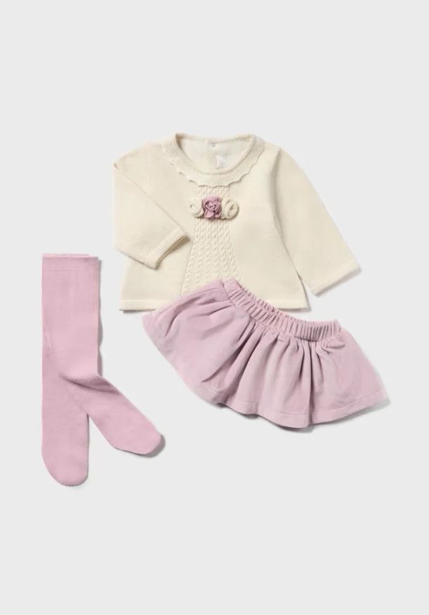 Mauve Skirt Jumper Tight Set, Size: 2-4  3-6m