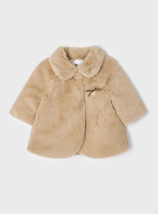 Faux Fur Coat, Color: Caramel, Size: 4-6 mo