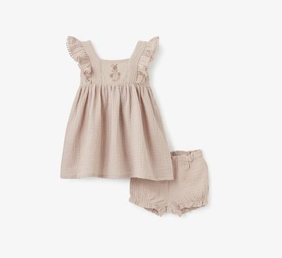Muslin Dress with Bloomers Taupe 3-6 Months