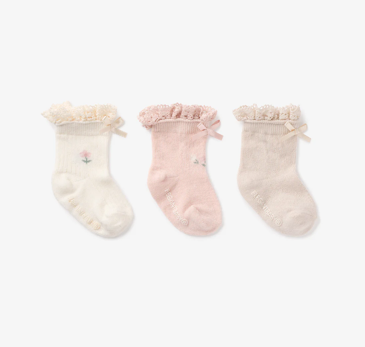 Floral Ankle Non Slip Baby Socks 3 pack