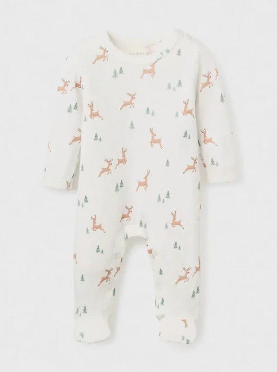 Organic Footed Jumpsuit in Reindeer Print, Size: 0-3