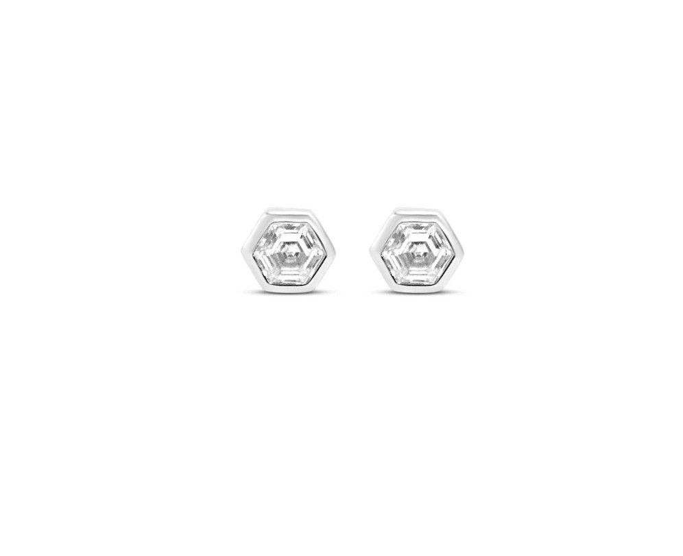Mini Hex Stud White CZ, Color: Silver