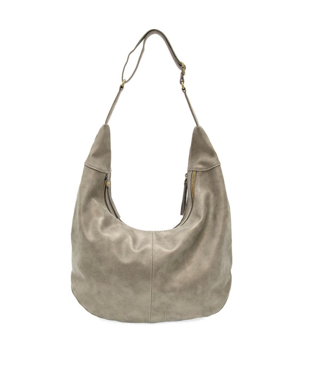 Metallic Silver Rochelle Faux Suede Large Crescent Hobo Bag