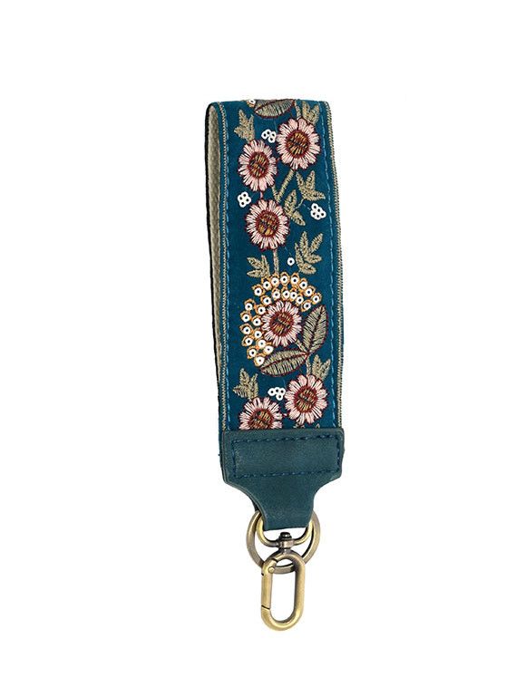 Teal Ornate Floral &amp; Sequin Easy Find Wristlet