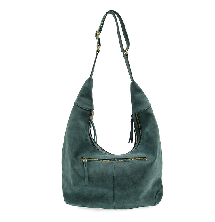 Deep Teal Rochelle Faux Suede Large Crescent Hobo Bag