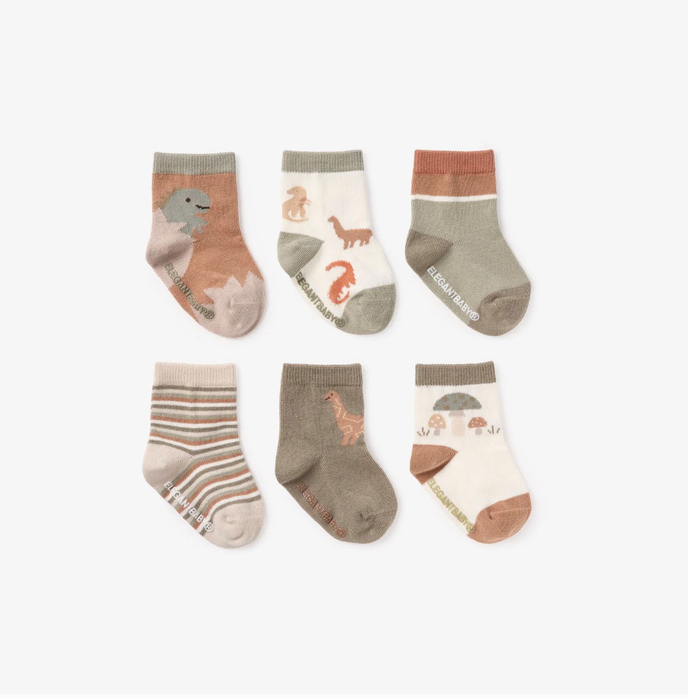 Dinosaur Non Slip Baby Socks 6 Pack