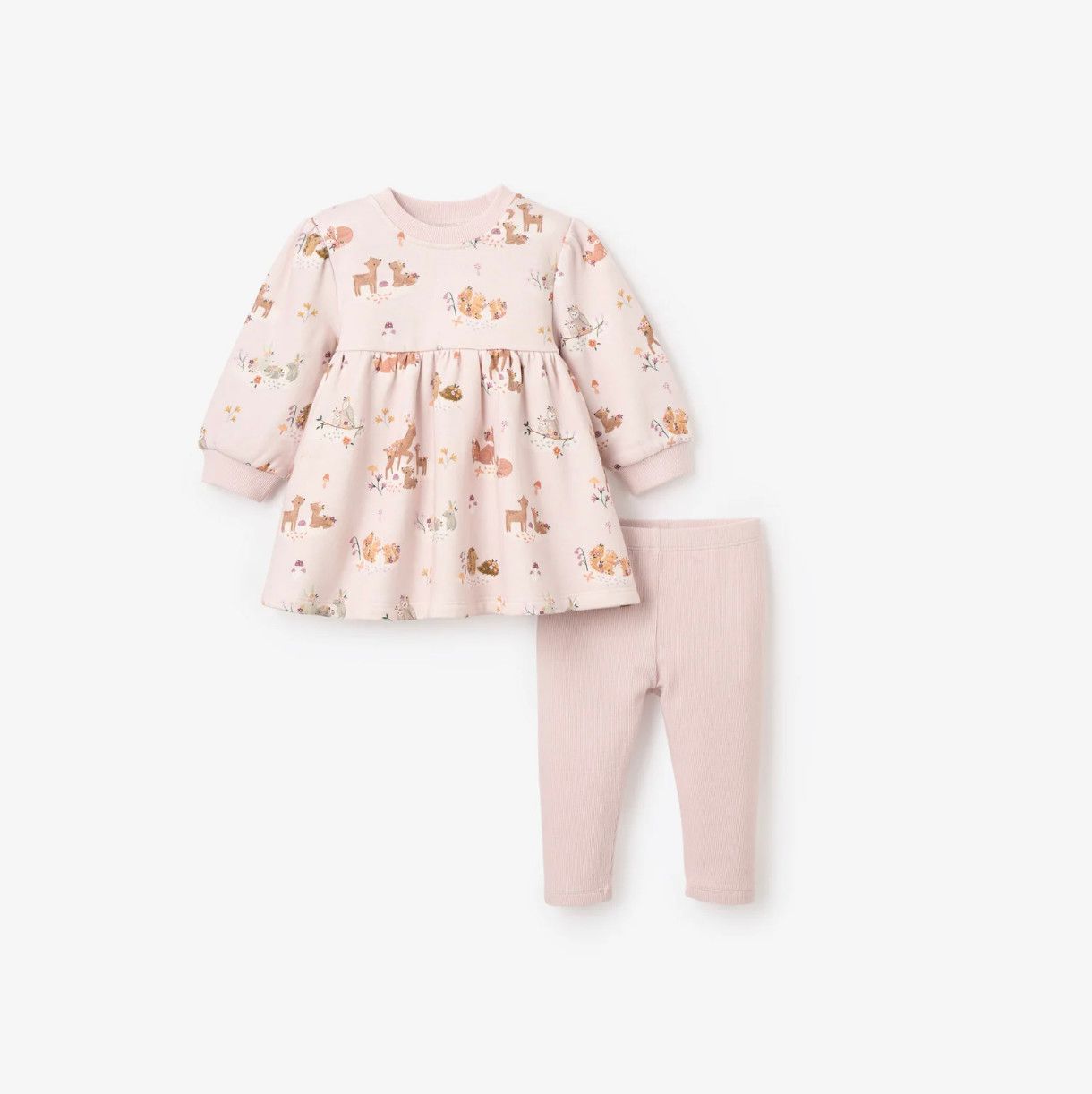 Forest Family Organic Printed Fleece Dress + Ribbed Legging