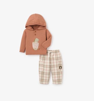 Dinosaur Hooded Sweater + Plaid Pant Set