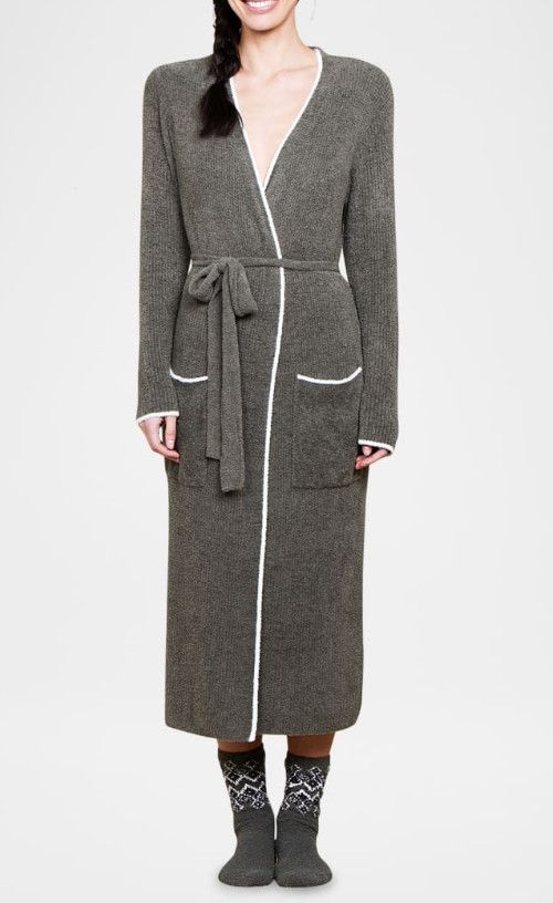 Contrast Ribbed Robe, Color: Olive Branch Pearl, Size: XXS - XSmall