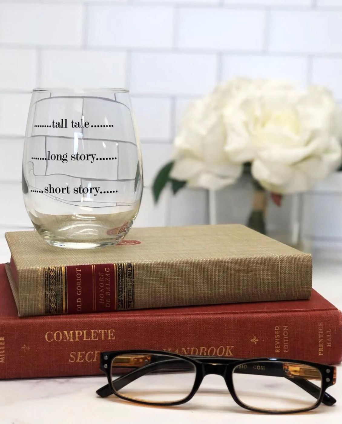 Short Story Stemless Wine Glass