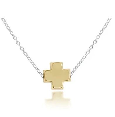 16&quot; Necklace Sterling Mixed Metal Signature Cross Small Gold