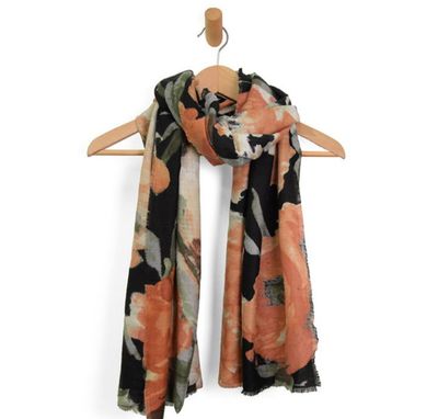 Black Garden Rose Floral Scarf