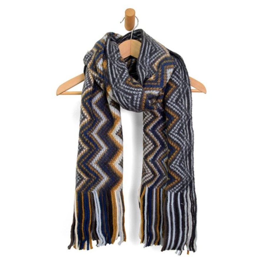 Chevron Fringe Scarf Neutral Blue/Brown