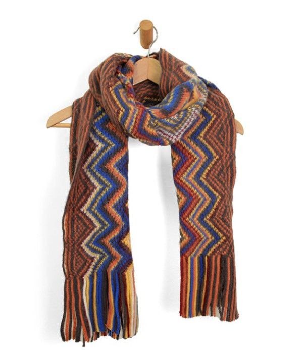 Chevron Fringe Scarf Multi Brown/Yellow
