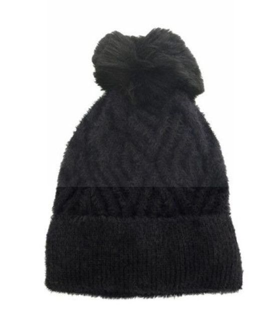 Diamond Rib Pom Pom Hat, Color: Black