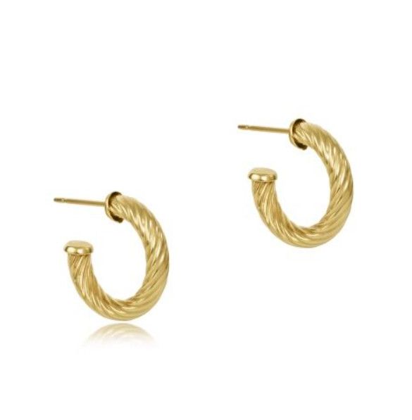 Round Gold Post Hoop 4mm Textured Twist