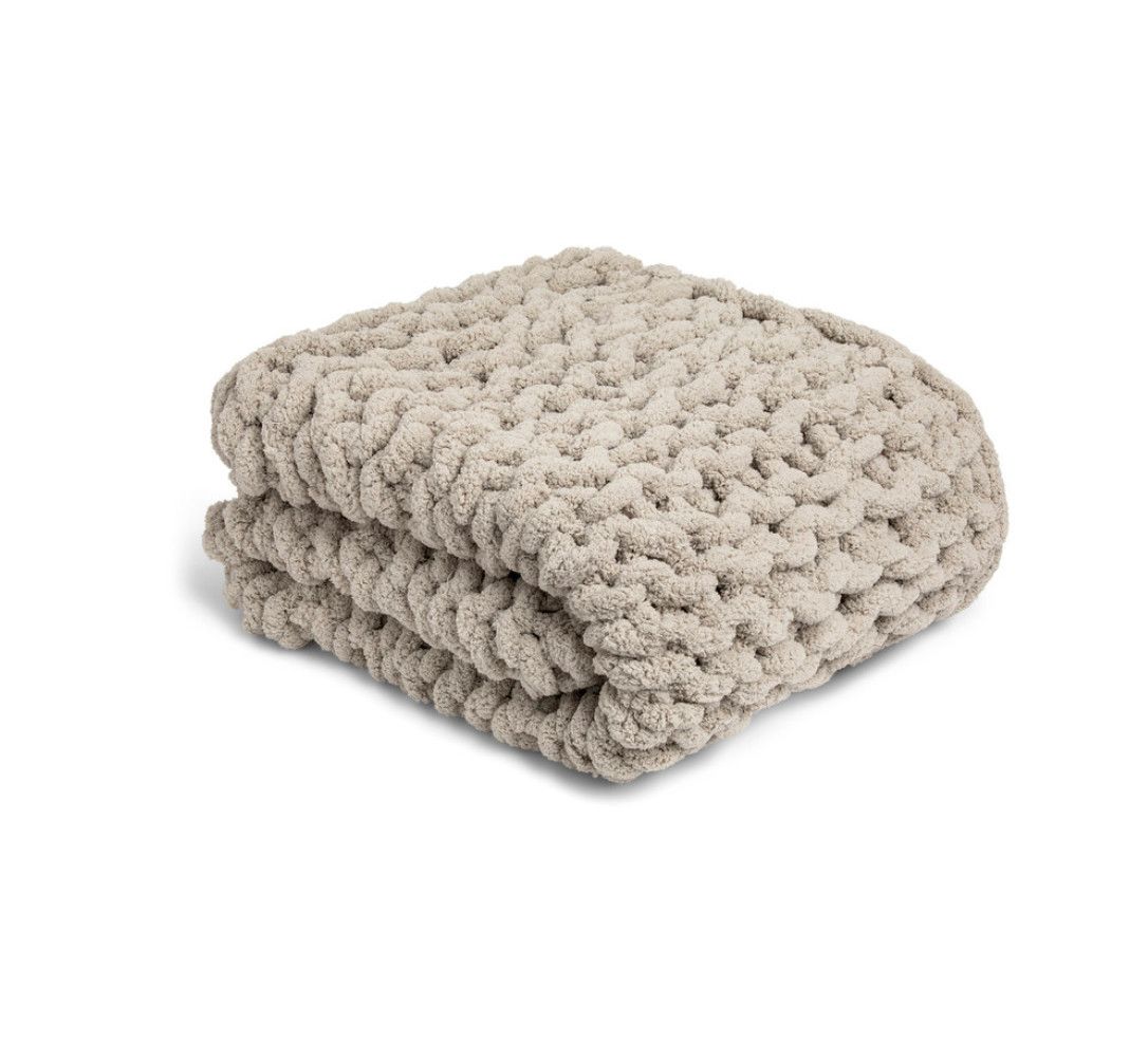 Chunky Taupe Knit Throw Blanket