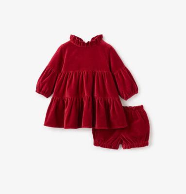 Red Velveteen Ruffle Collar Dress