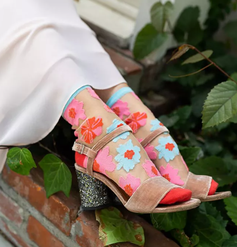 Ribbon Roses Sheer Ankle Sock