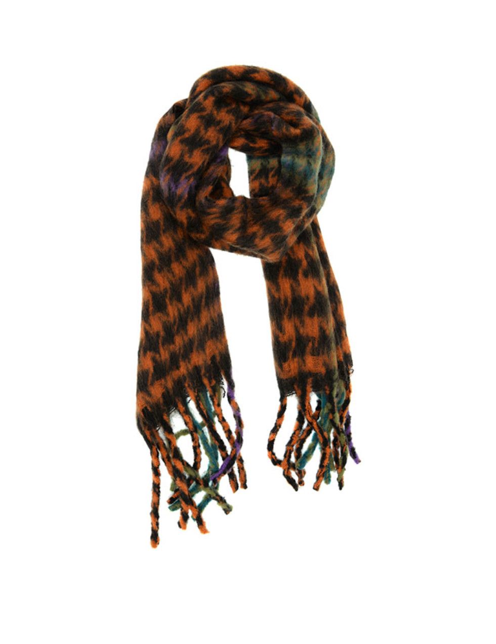 Ginger Oversized Houndstooth Fringe Scarf