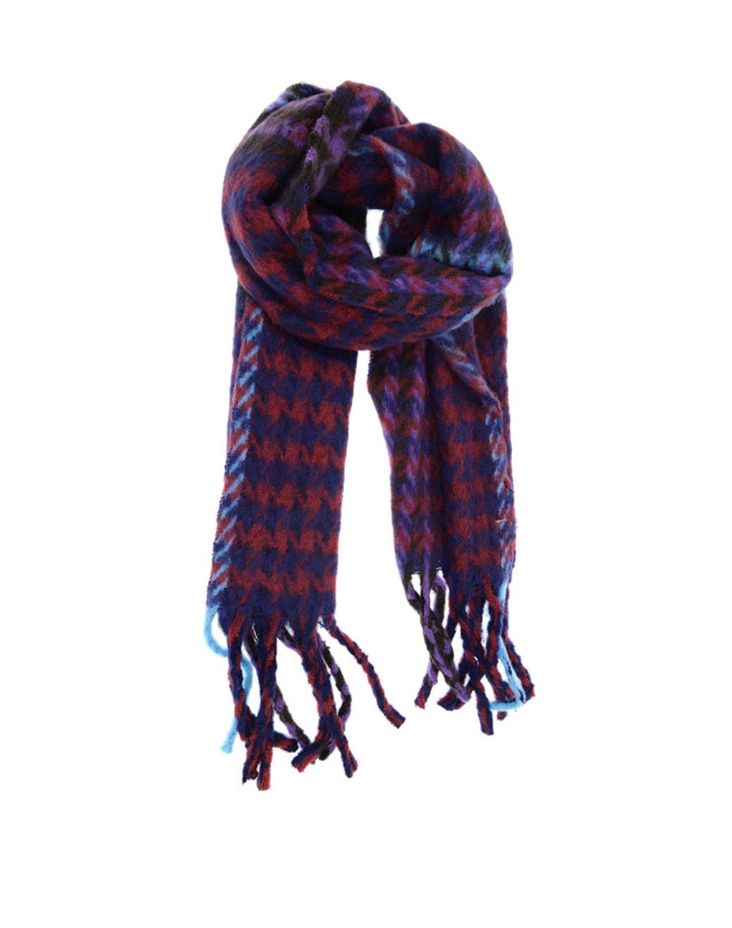 Jewel Tone Oversized Houndstooth Fringe Scarf