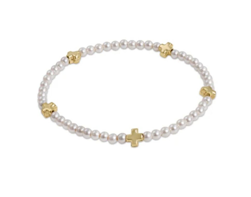 Enewton Signature Cross Small Pearl Pattern 3mm Bead Bracelet Gold