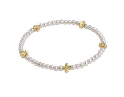 Enewton Signature Cross Small Pearl Pattern 3mm Bead Bracelet Gold