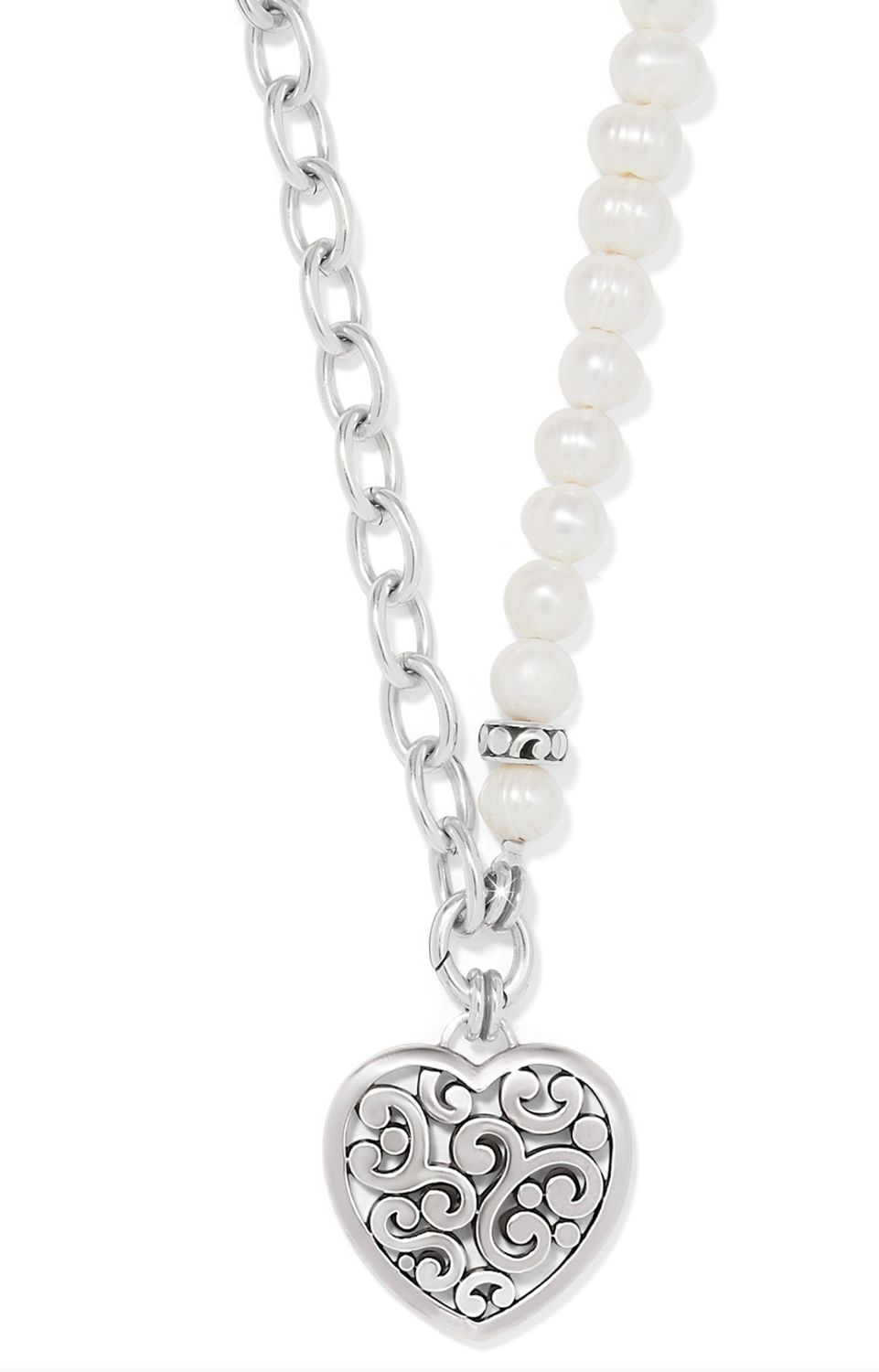 Contempo Heart Pearl Charm Necklace