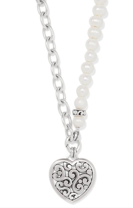 Contempo Heart Pearl Charm Necklace