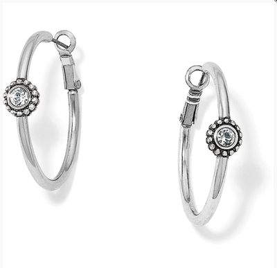 Twinkle Medium Hoop Post Earrings Silver