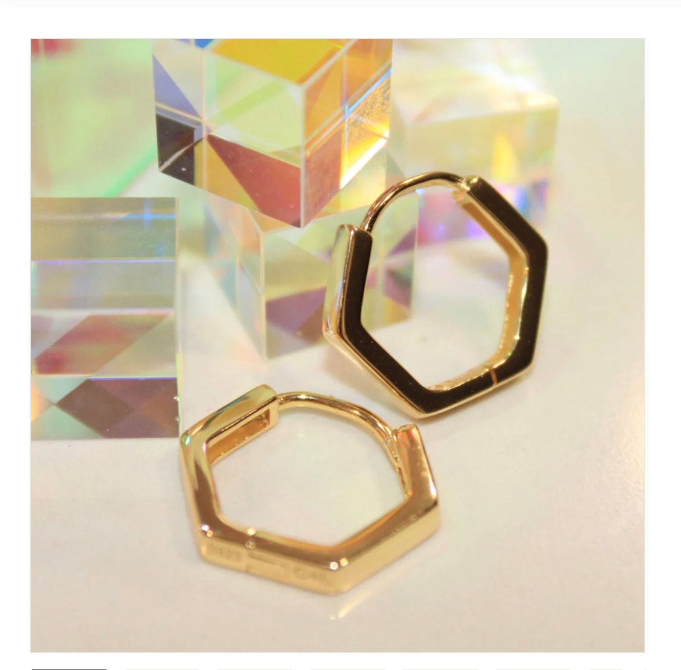 Bold Hexagon Huggie Hoops, Color: Gold