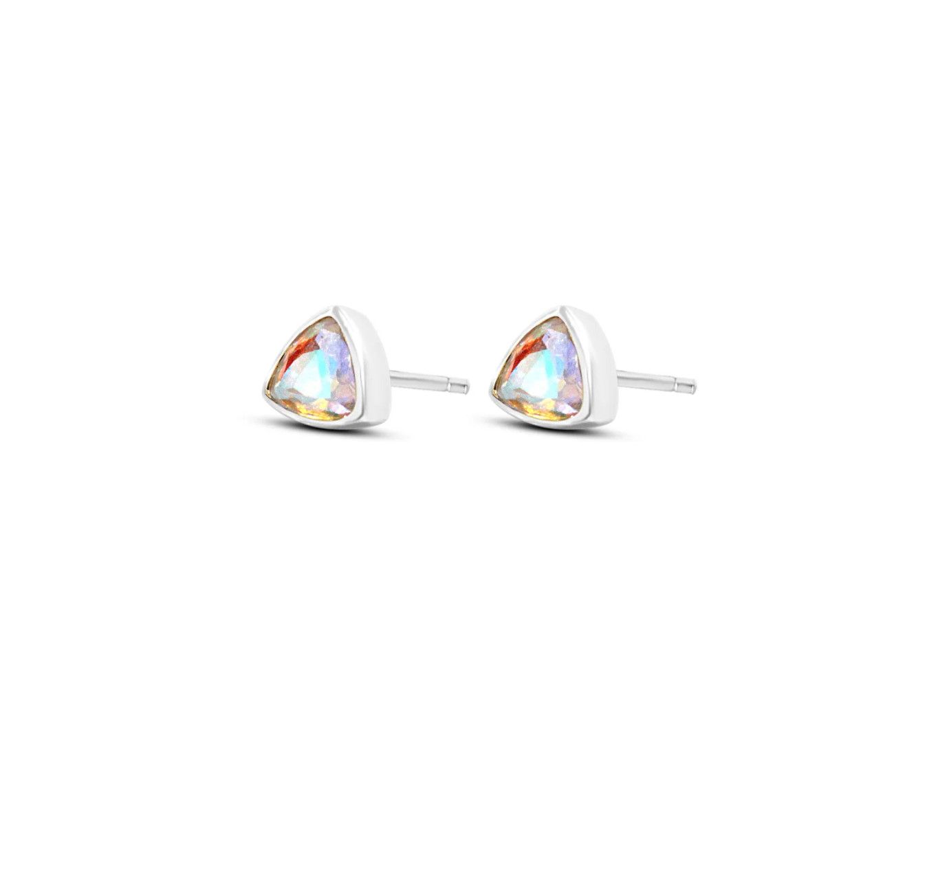 Angel Aura Quartz Trillion Studs , Color: Silver