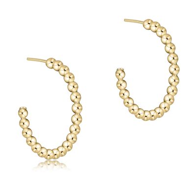 Classic Beaded 1.25&quot; Post Hoop 4mm Gold