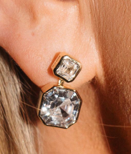Luxe Asscher Studs, Color: Silver, Size: White CZ
