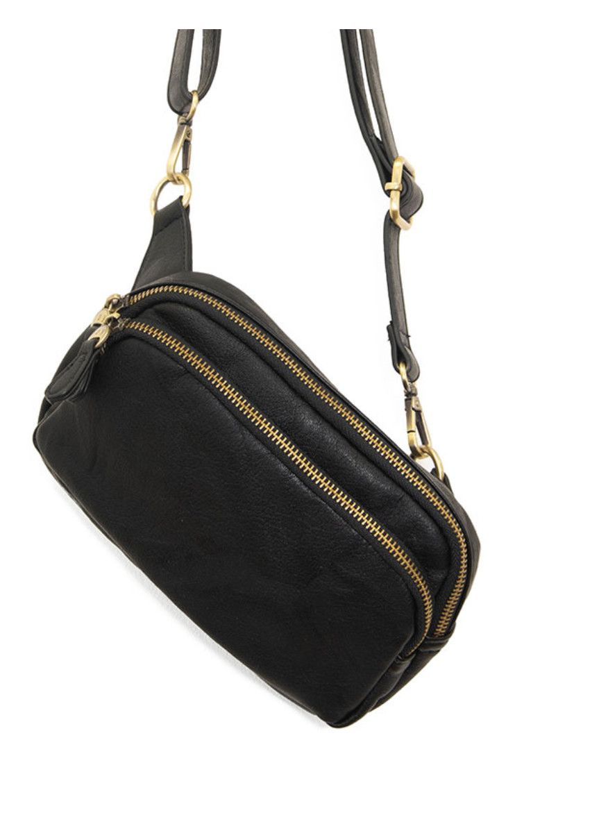 Black Kylie Double Zip Sling Belt Bag