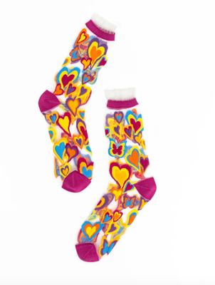 Y2K Hearts Ruffle Sheer Crew Sock