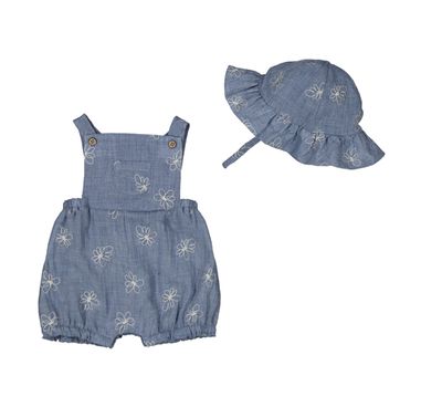 Bluestone Daisy Short Dungaree Overall &amp; Hat Set