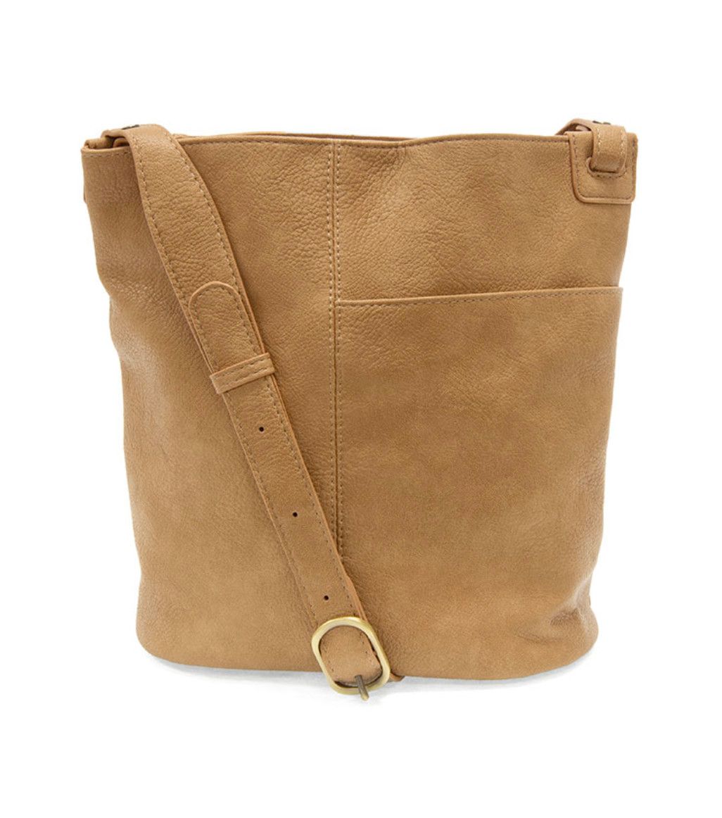 Bindi Front Slip Pocket Bucket Crossbody Bag, Color: Camel