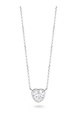 Silver Heart Necklace in White CZ