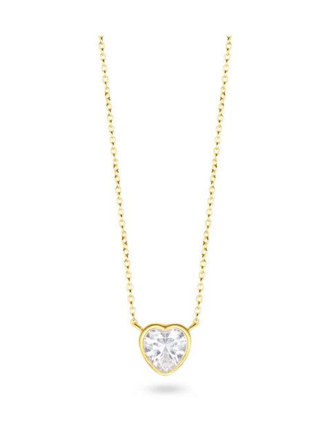 Gold Heart Necklace in White CZ