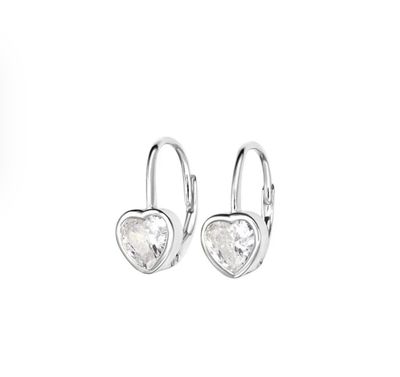 Silver Heart Leverbacks in White CZ