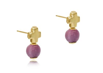 Signature Cross Gold Stud Ruby Earrings