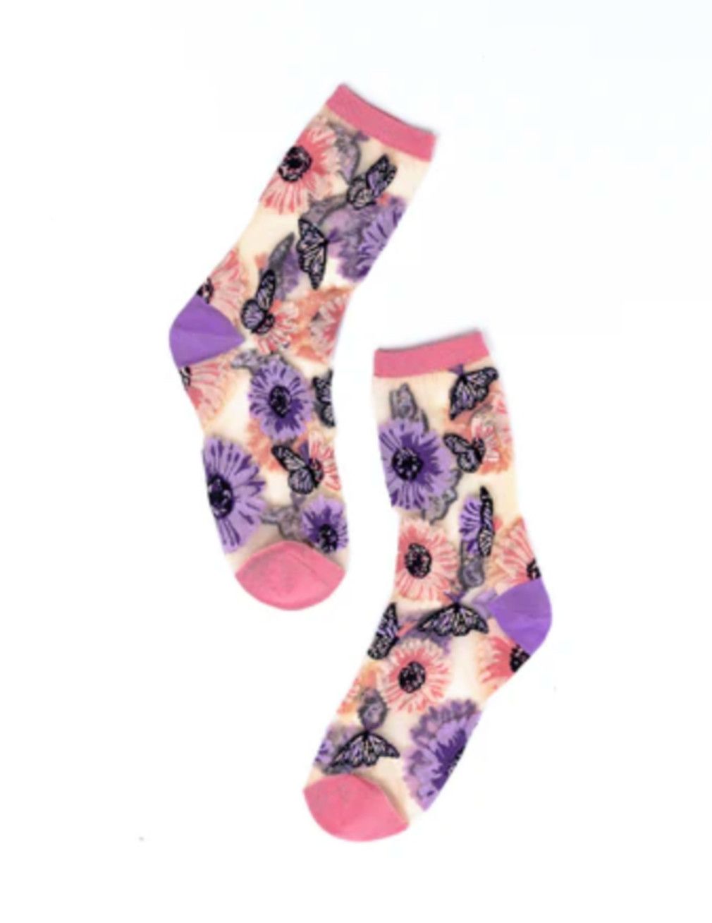 Sunflower Butterfly Sheer Crew Sock