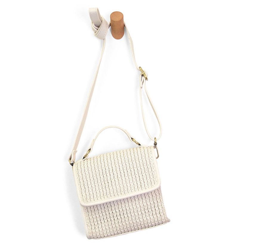 Freya Top Handle Flap Crossbody Braided Bag, Color: White