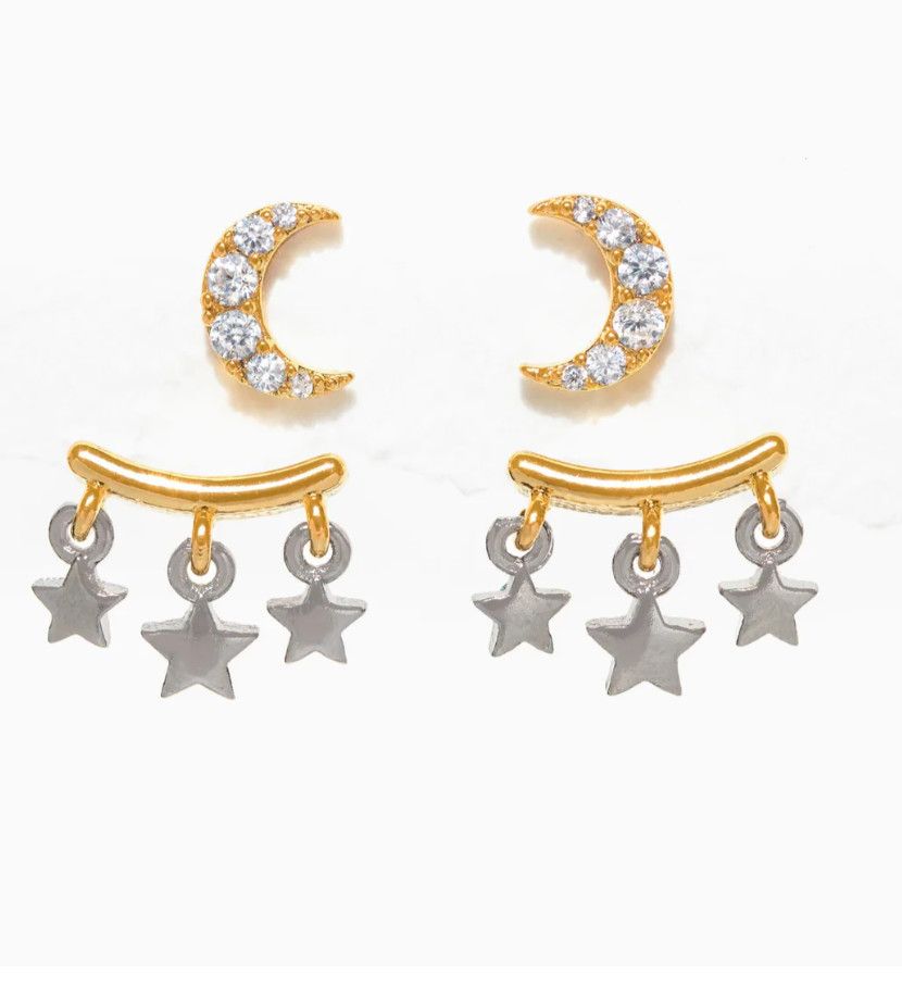 Moonstruck Two Tone Ear Jacket Earrings