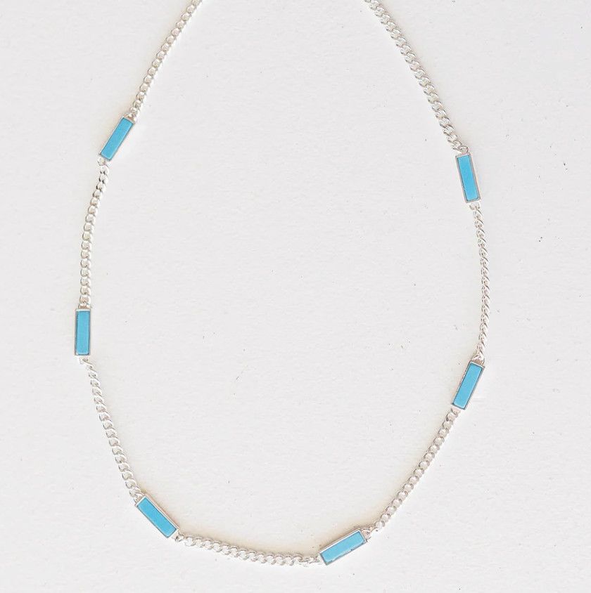 Capri Silver Chain Necklace  with Turquoise Bar Accent