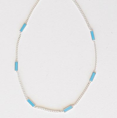 Capri Silver Chain Necklace  with Turquoise Bar Accent