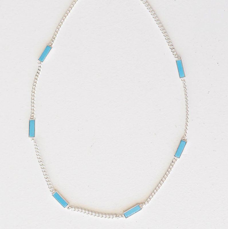 Capri Silver Chain Necklace  with Turquoise Bar Accent
