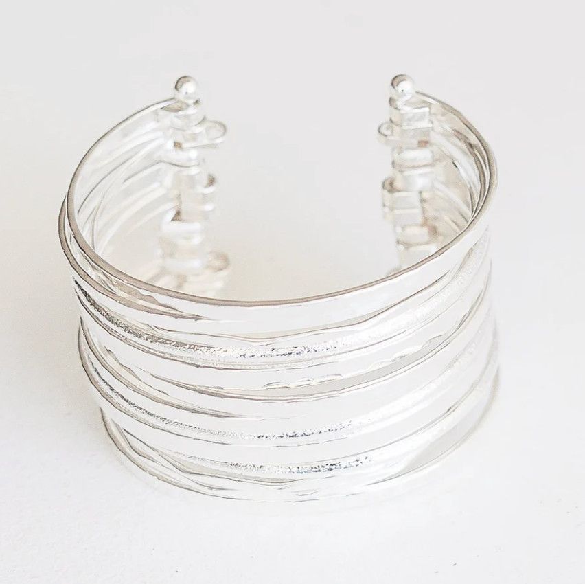 Bonnie Chunky Stacked Hammered Silver Cuff Adjustable