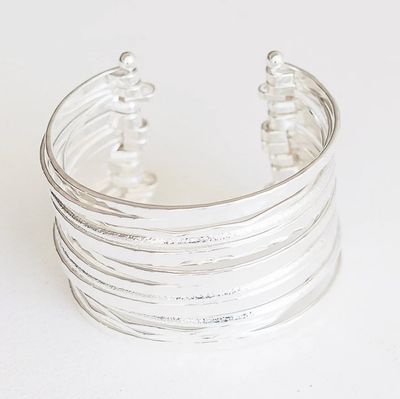 Bonnie Chunky Stacked Hammered Silver Cuff Adjustable